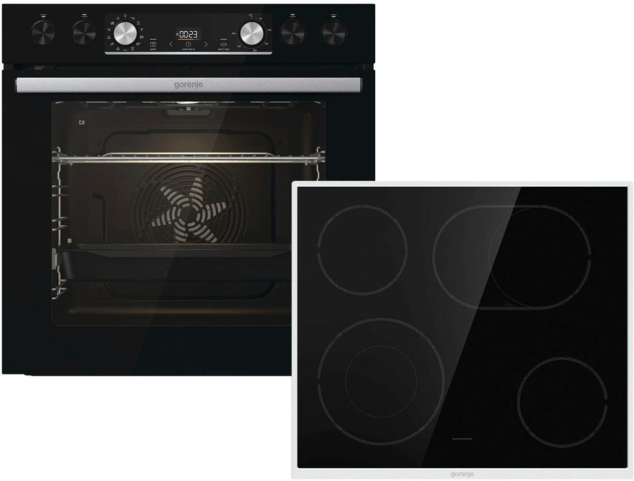 GORENJE Elektro-Herd-Set Black Set 4 Pyrolyse, mit 1-fach-Teleskopauszug, Pyrolyse-Selbstreinigung
