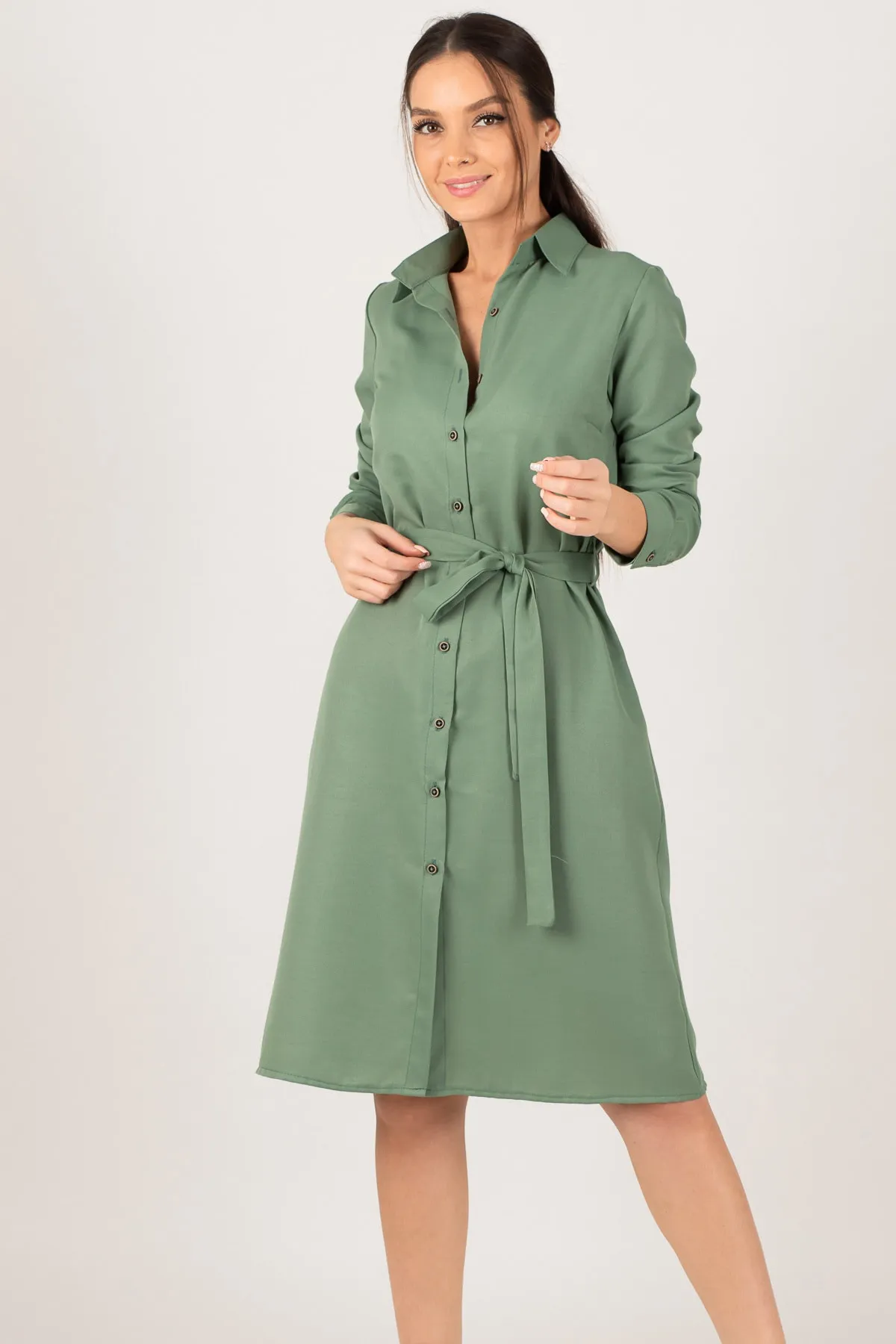 armonika  Grünes langes Hemdkleid für Damen ARM-22K001141