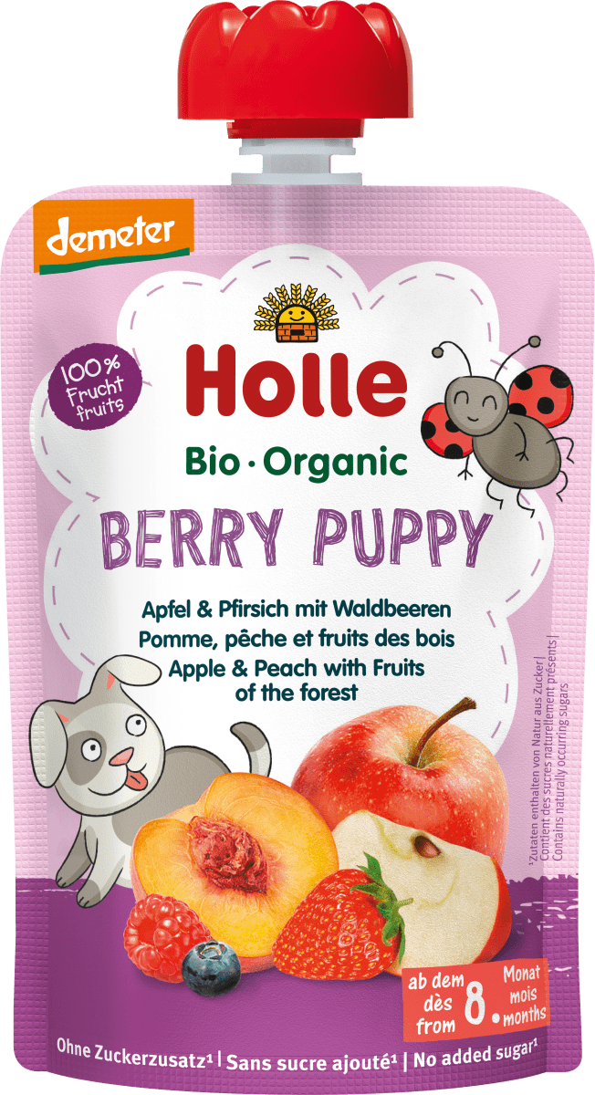 Quetschie Berry Puppy, Apfel & Pfirsich mit Waldbeeren ab 8 Monaten, 100 g