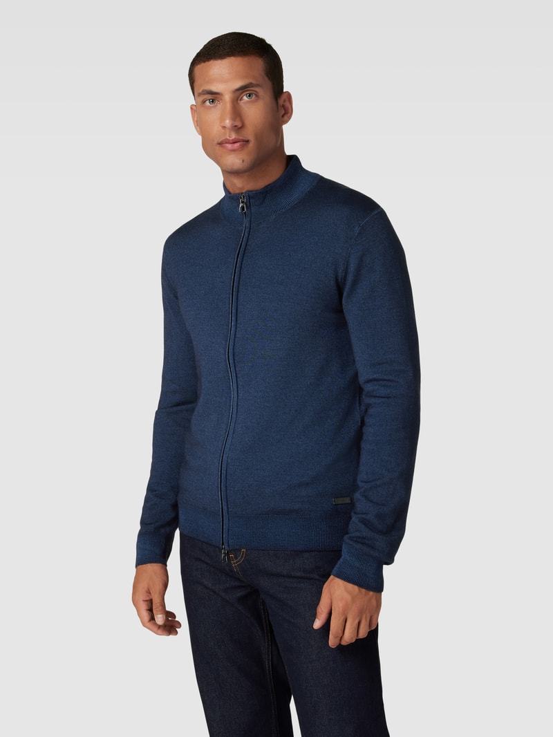 Strickjacke aus Lanawolle mit Zweiwege-Reißverschluss in blau