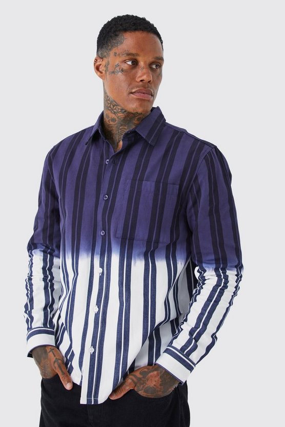 Gestreiftes Twill Overshirt mit Farbverlauf