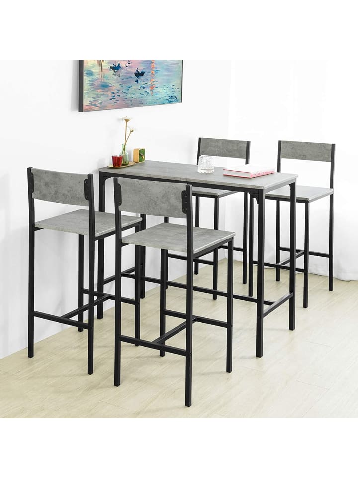 SoBuy Bartisch in Hellgrau und Schwarz - Tisch(B)100 x (H)87 x (T)45cm/Hocker(B)39 x (H)95 x (T)41cm günstig kaufen onesize