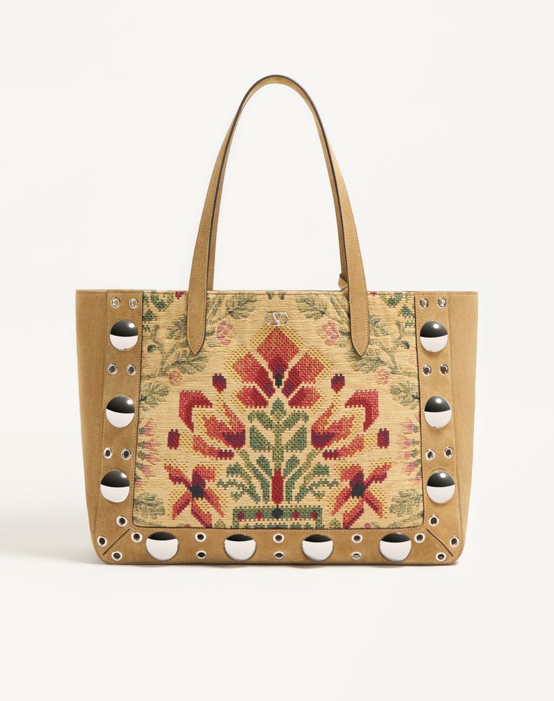 Bolsa de compras média Valentino Garavani Nellcôte em tecido jacquard
