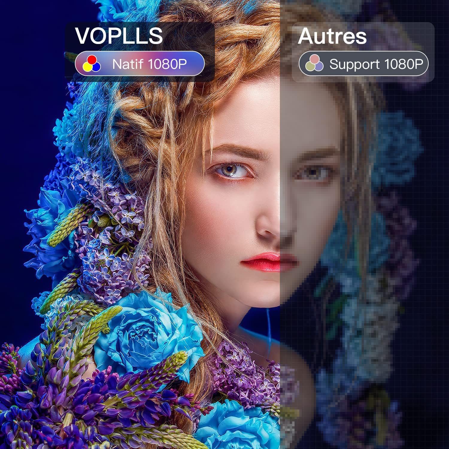VOPLLS Portabler Projektor (15000 lm, 1920 x 1080 px, Full HD Native 1080P Beamer Outdoor, ±50° Zoom& 6D/4P, Projektor)