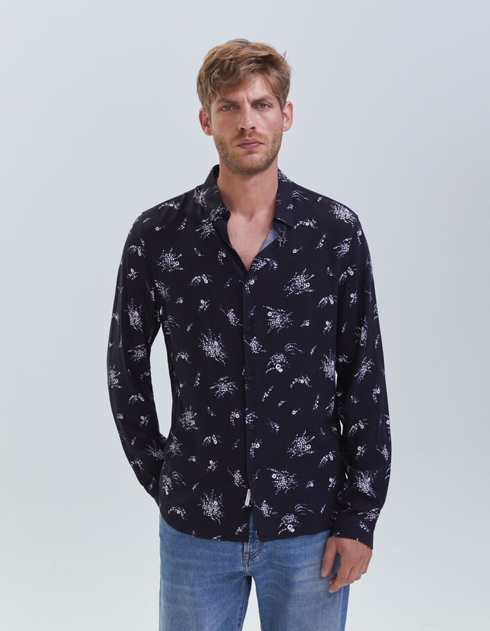 Chemise SLIM noire motif fleurs Homme