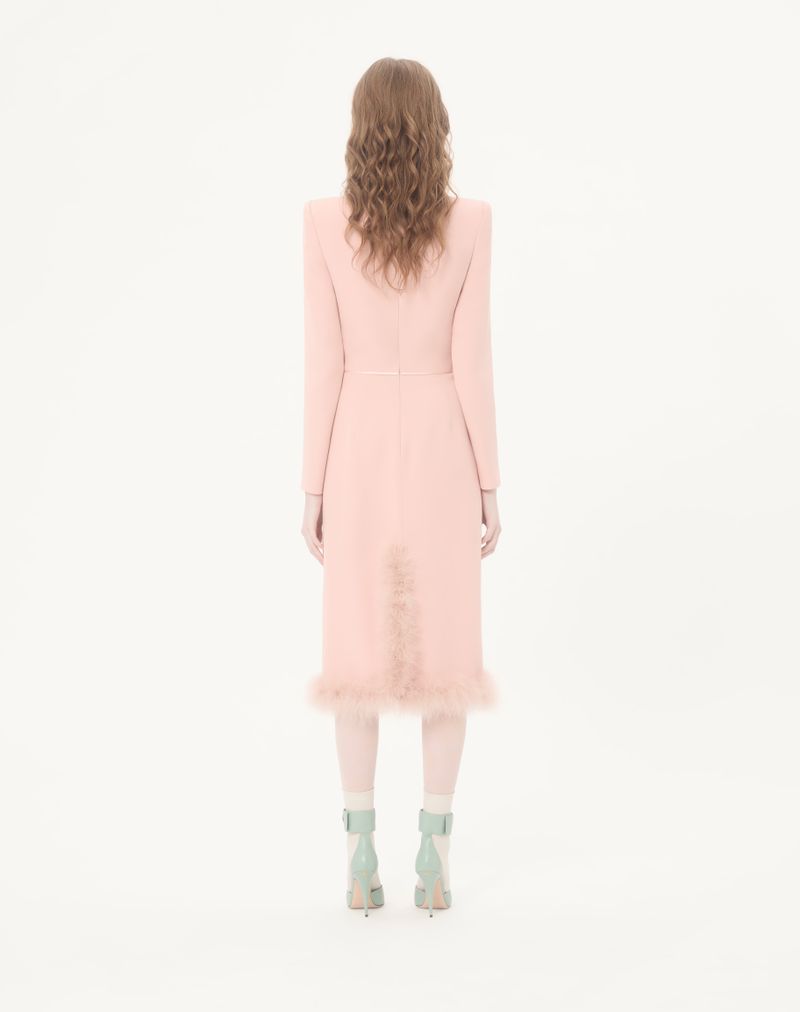 Vestido midi Cady Couture com penas