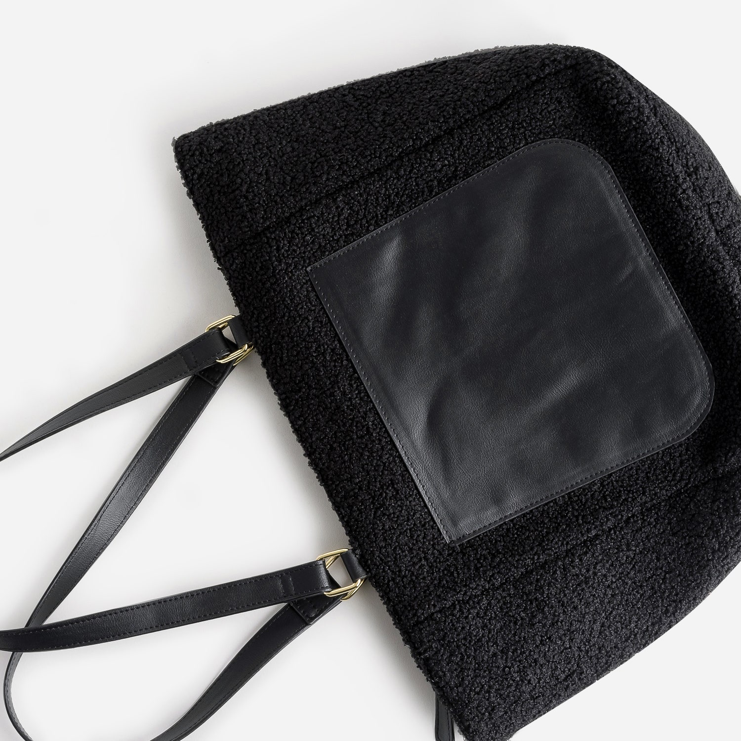Sac cabas noir tissu Sherpa avec poche