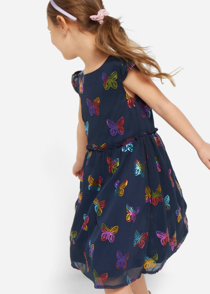 Festliches Mädchen Chiffon-Kleid mit Schmetterlingsdruck