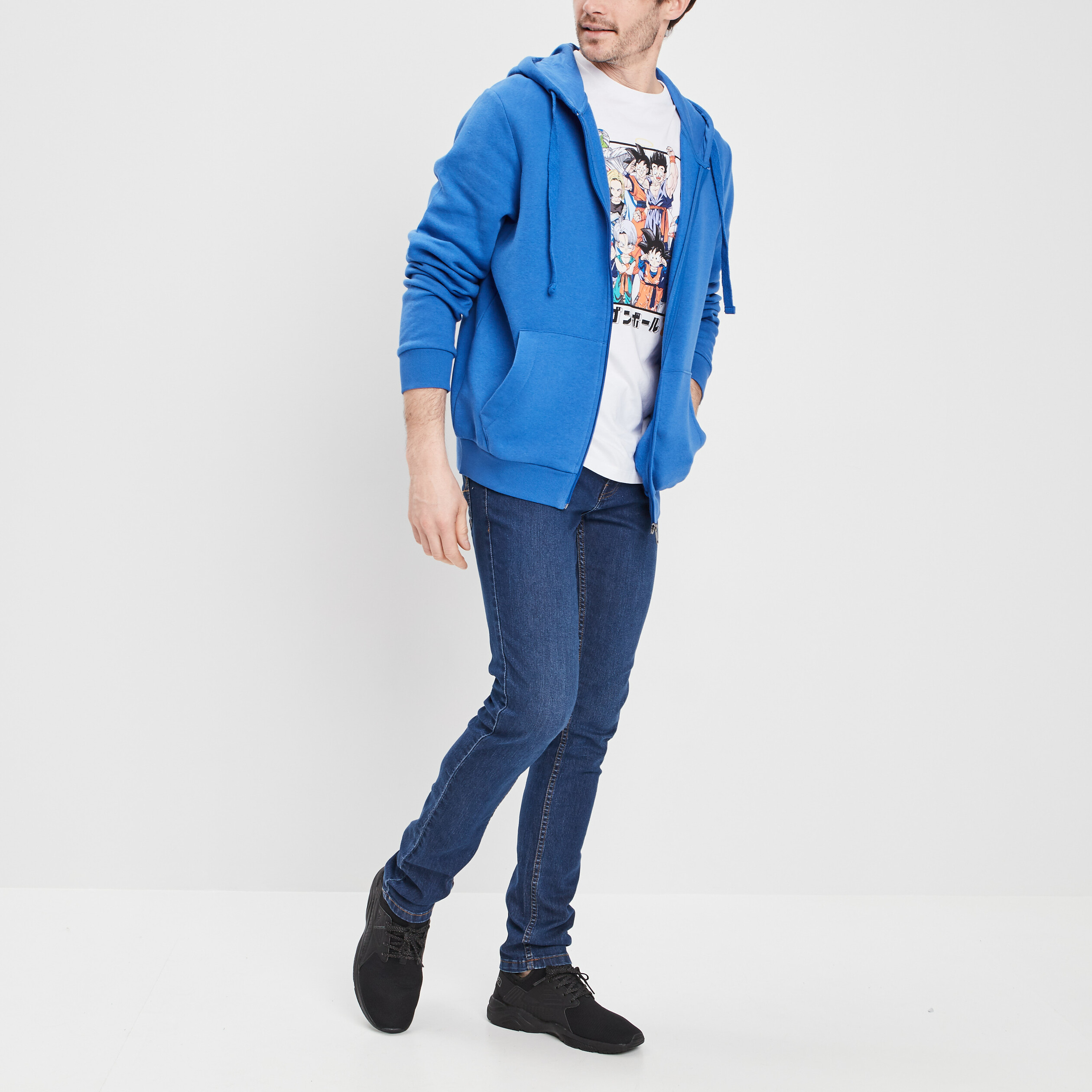 Sweat zippé molleton à capuche bleu roi homme | La Halle