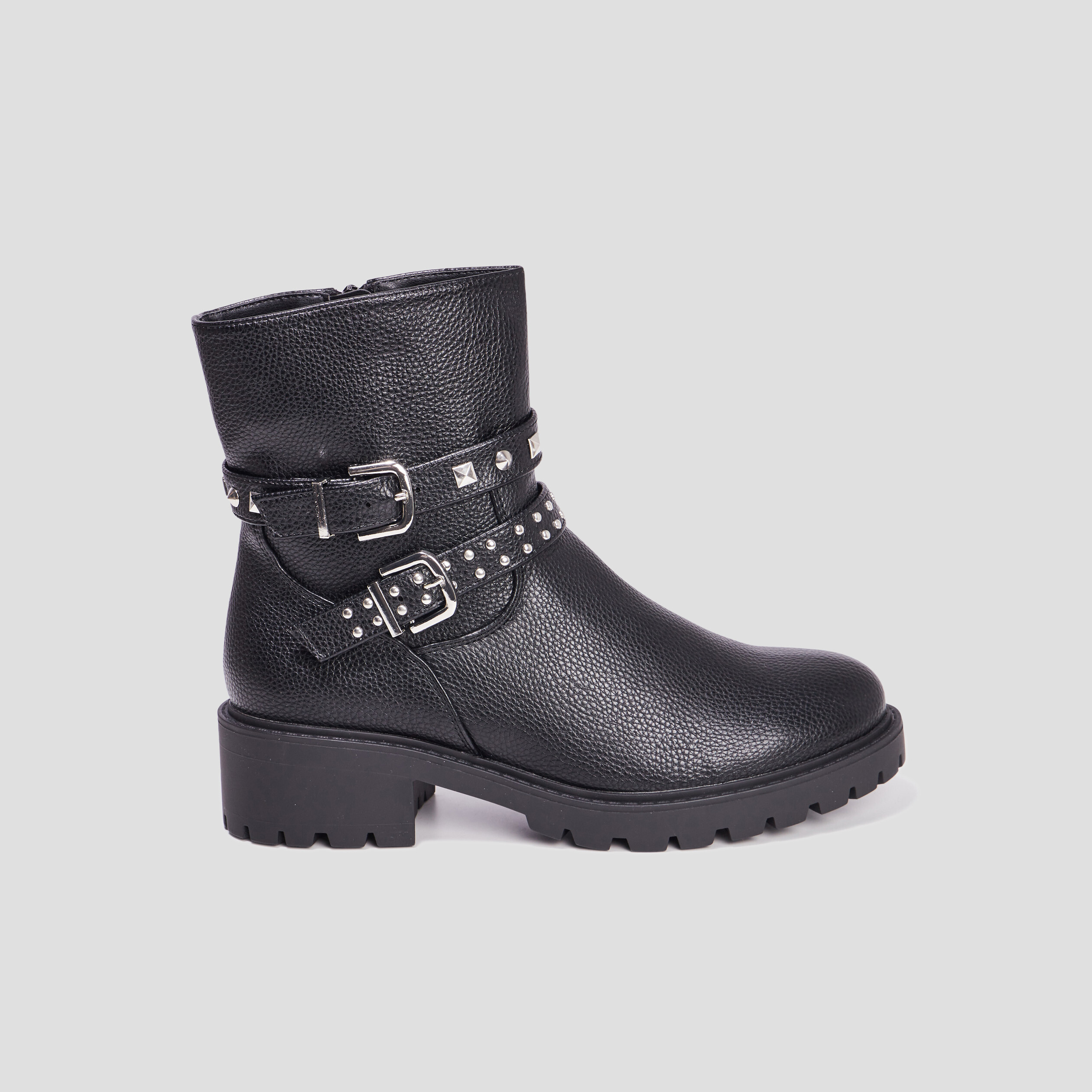 Bottines boucles et clous à talons noir femme | La Halle