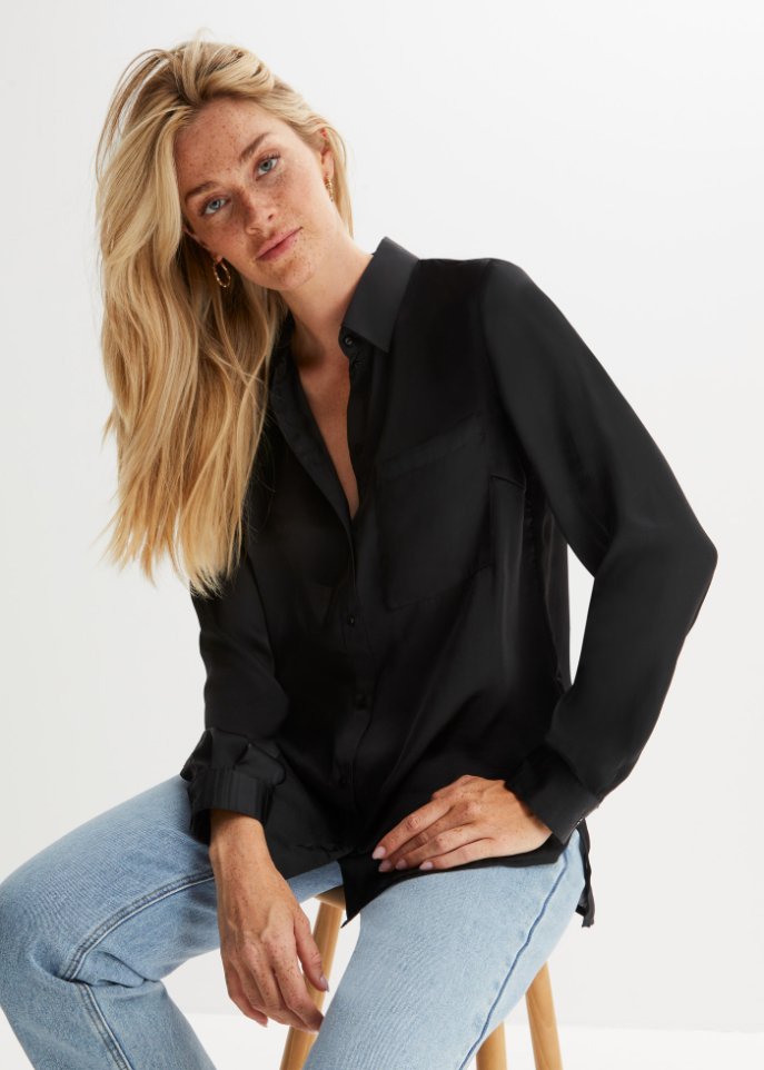 Satin-Longbluse mit recyceltem Polyester