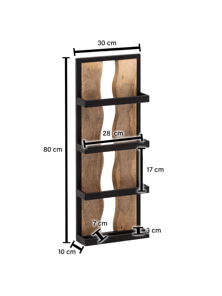 KADIMA DESIGN Wandregal 30x80x10 cm Massivholz / Metall Hängeregal günstig kaufen onesize