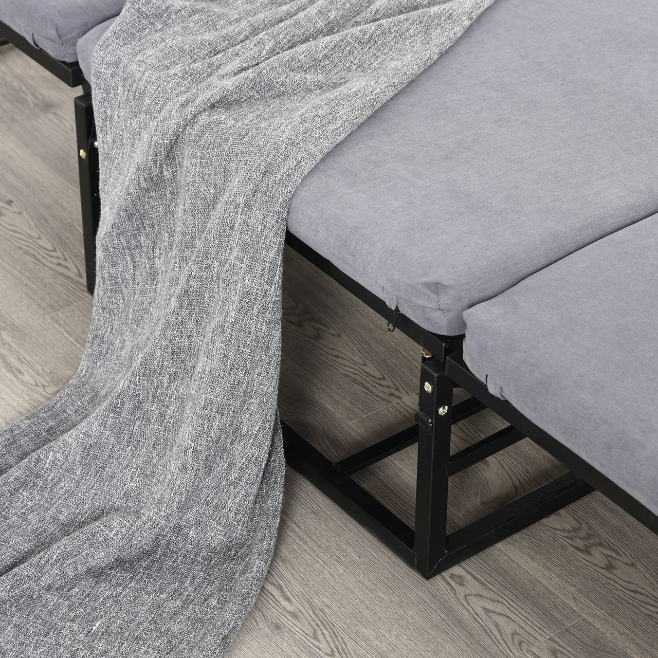 HOMCOM Gästebett klappbar, 2-in-1 Klappbett Hocker, Verstellbare Kopfteilhöhe, Polyester Stahl Schaumstoff, Grau, 192 x 68 x 37 cm