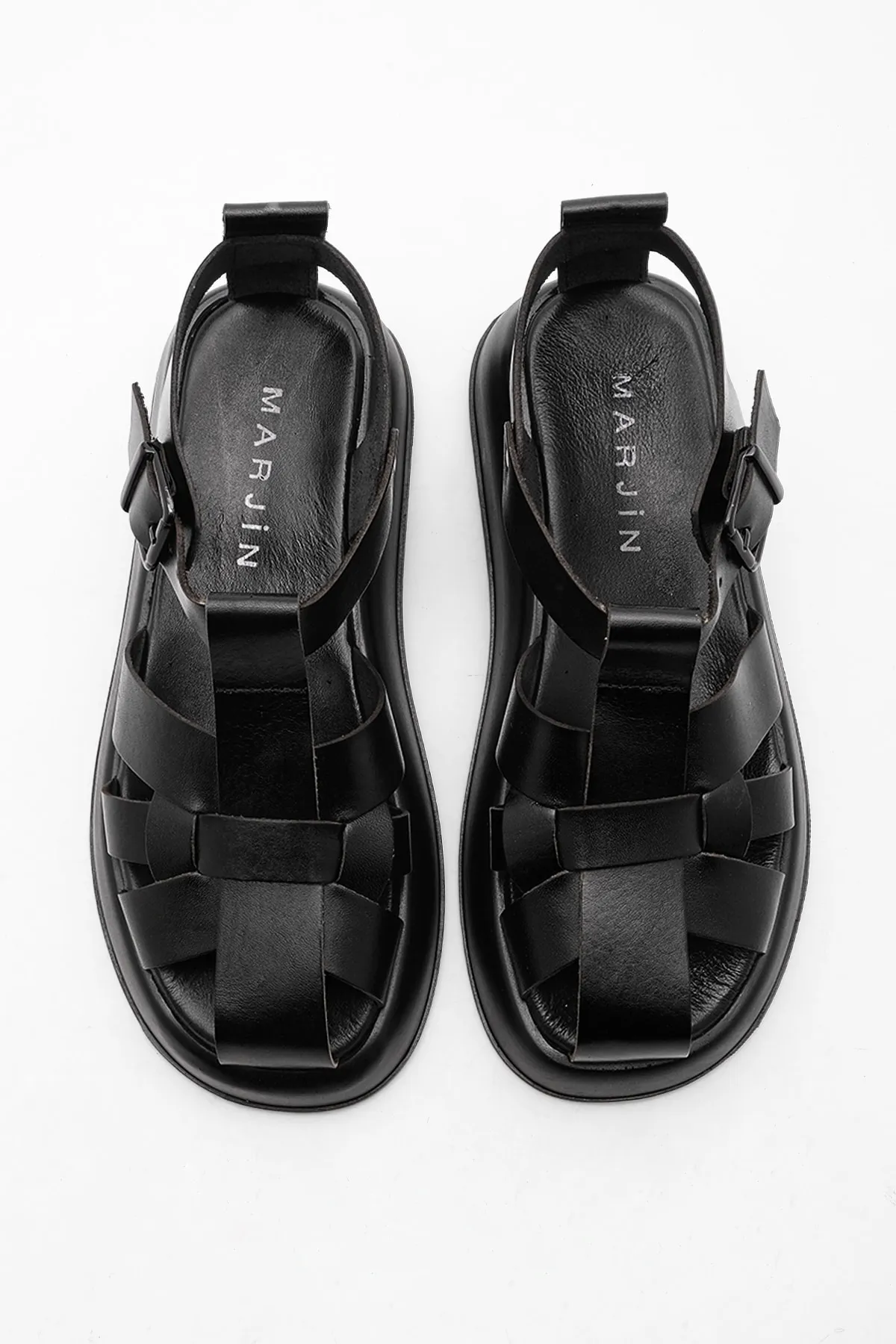 Marjin  Damen Sandalen aus echtem Leder mit dicker Sohle Lanveka schwarz