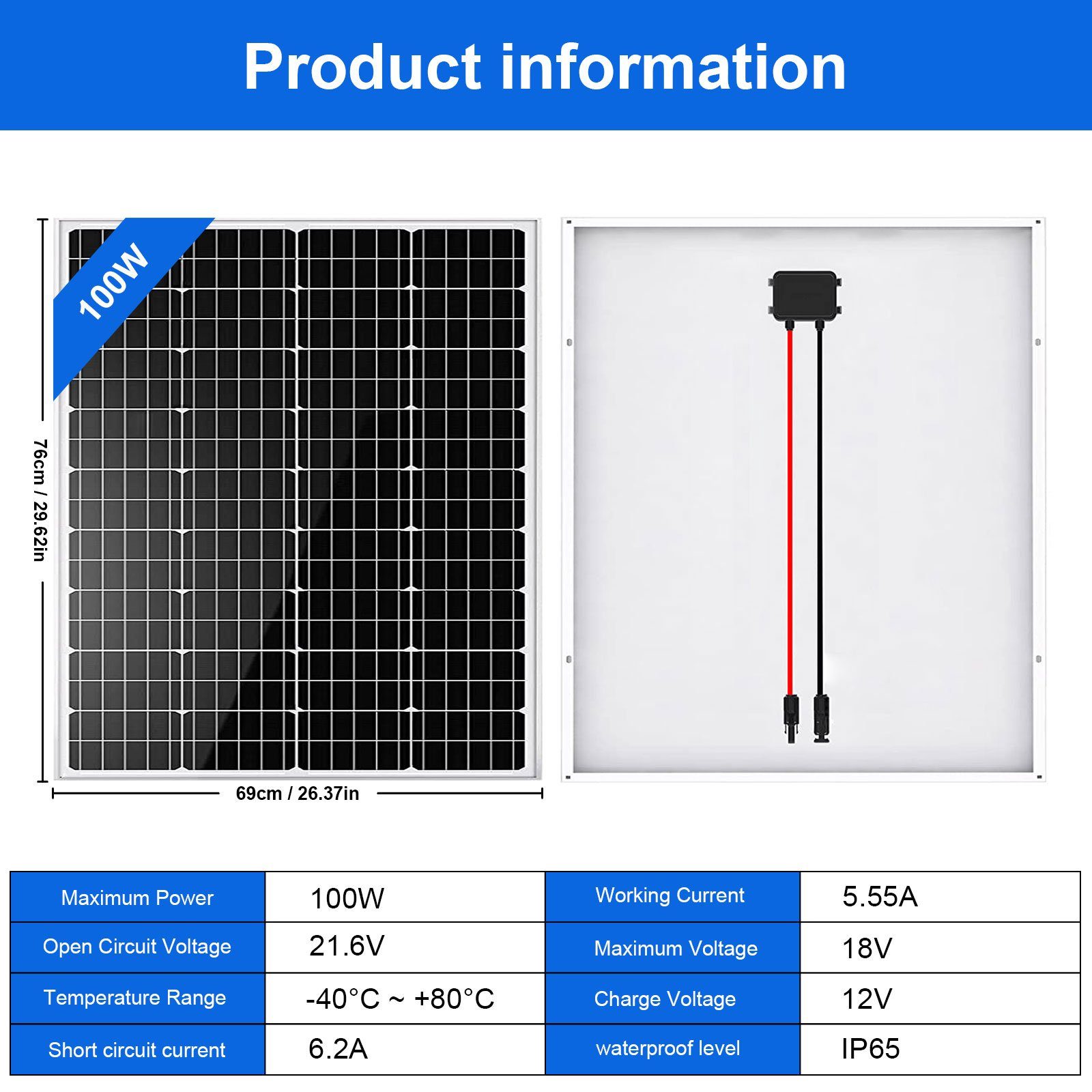 GLIESE Solarmodul 100W 12V Solarpanel Monokristallin Solarmodual, (1-St), fur Wohnmobile