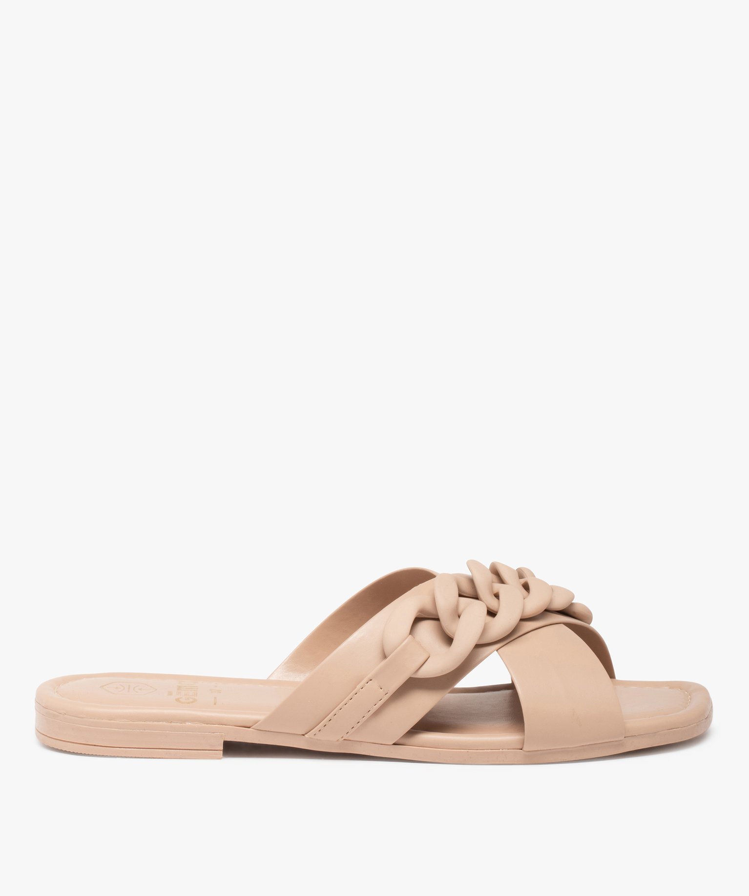 Mules femme à talon plat avec maillons de chane mats rose | GEMO
