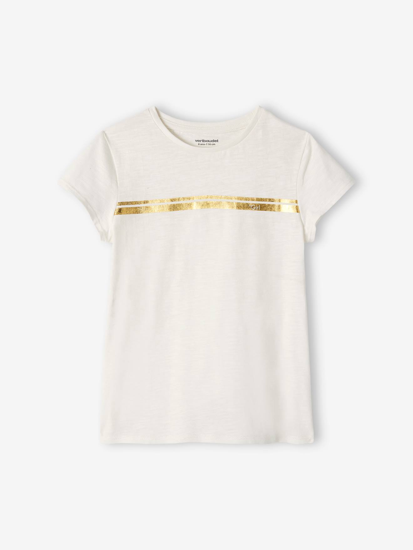 Vertbaudet Mädchen Sport-T-Shirt mit Glanzstreifen BASIC Oeko-Tex - wollweiß