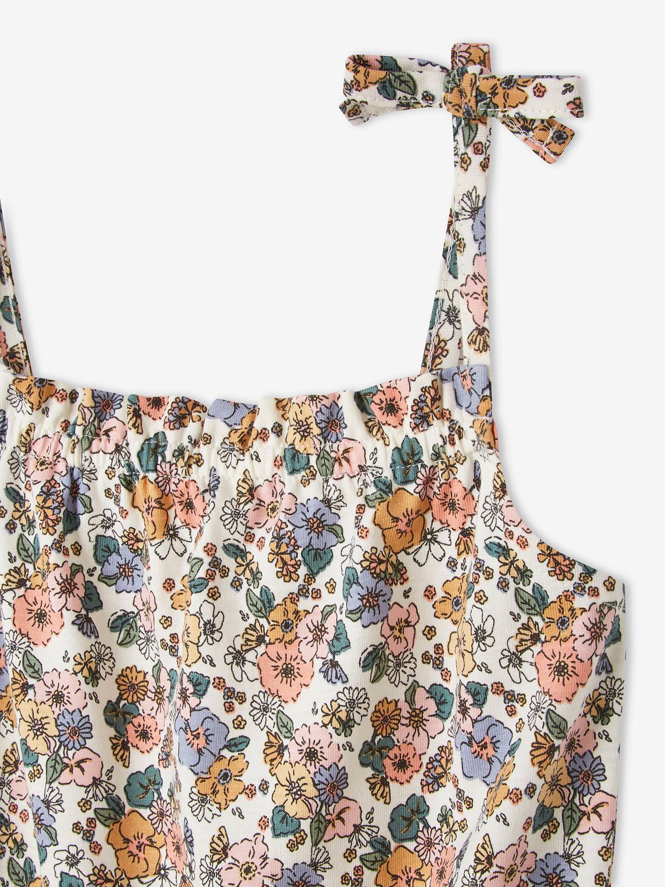 Combi-short à bretelles fille beige imprimé