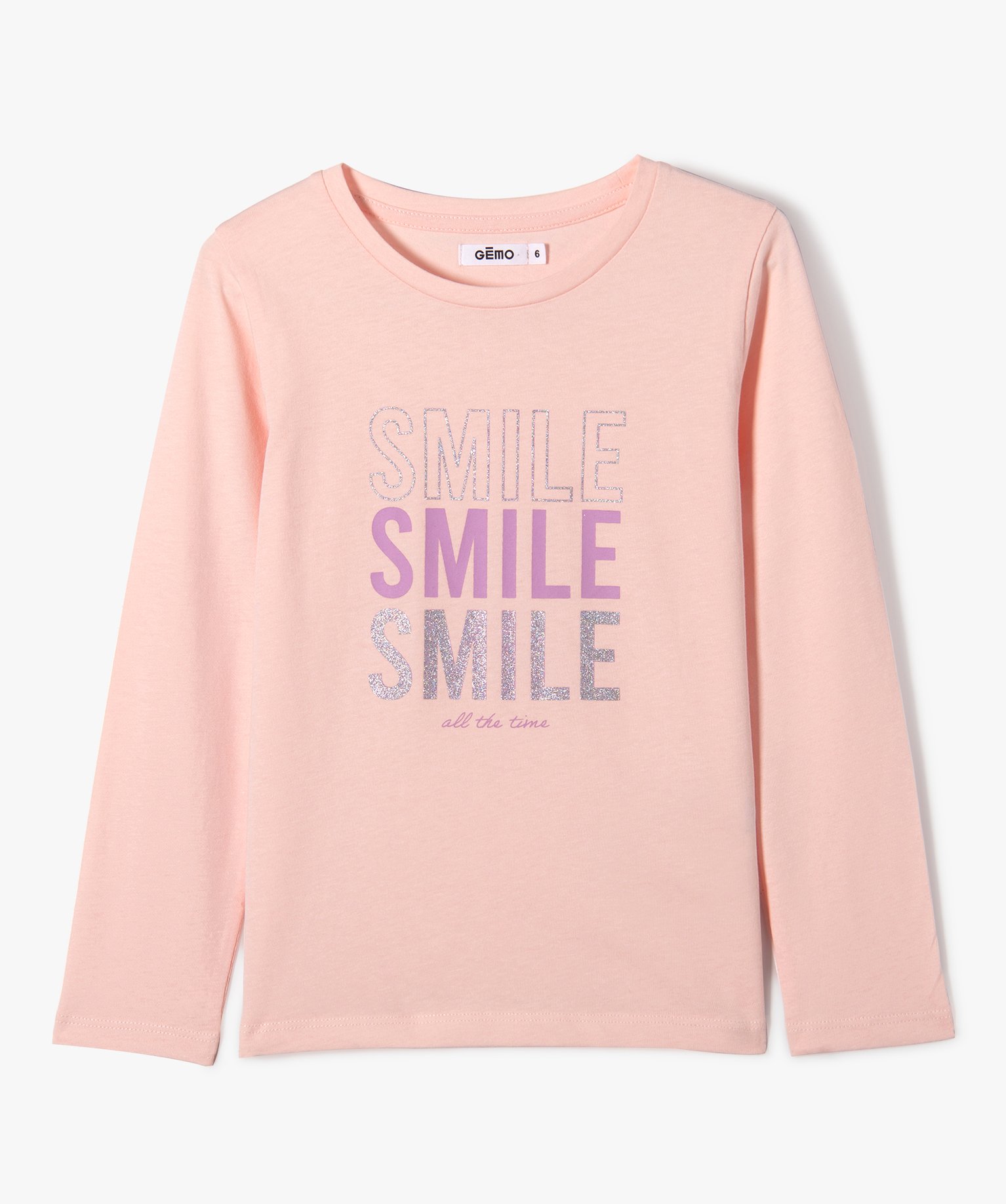 Tee-shirt à manches longues avec inscription fille rose | GEMO