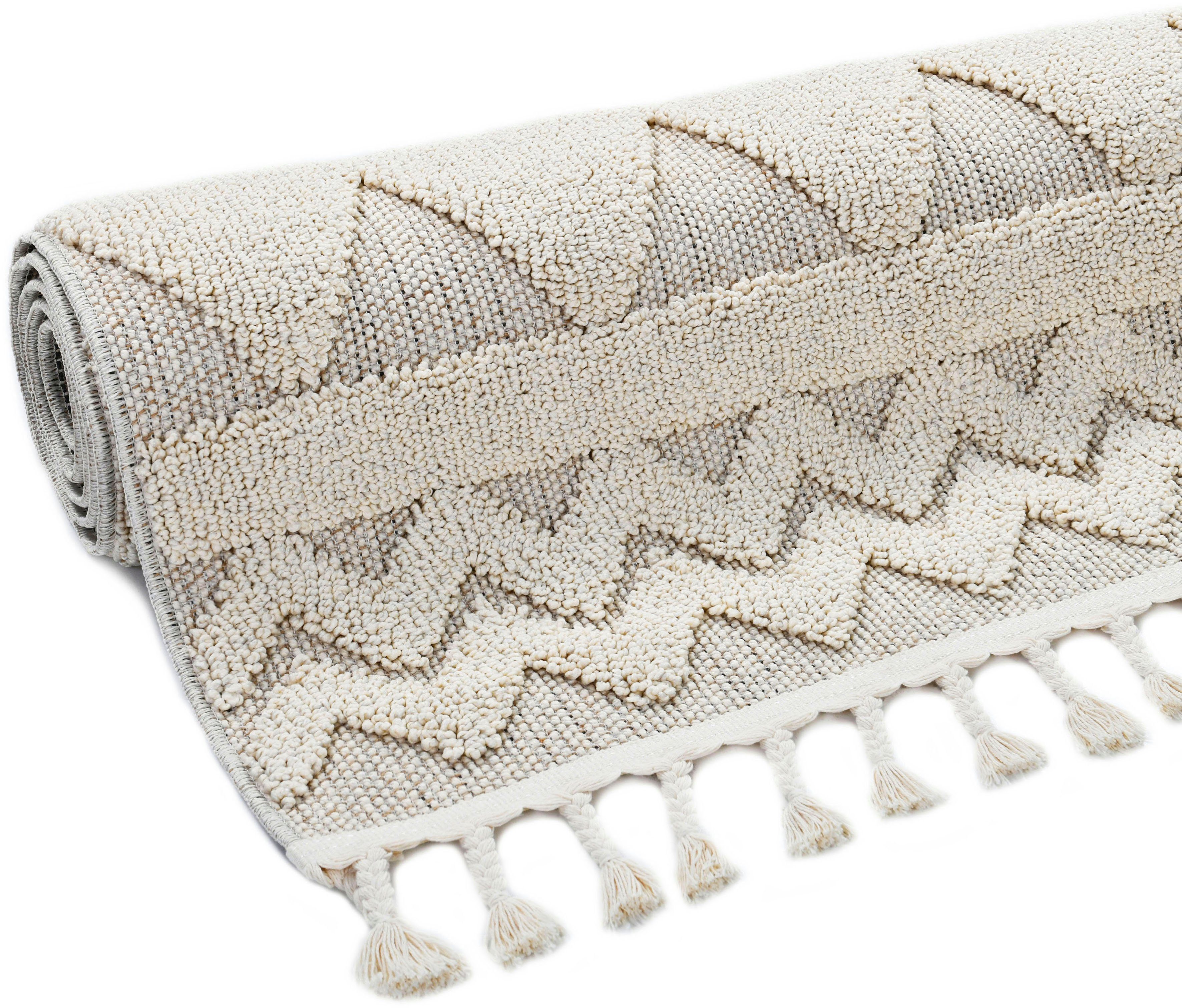 Teppich Duncan, Home affaire, rechteckig, Höhe: 18 mm, Hoch-Tief-Struktur, Woll-Look, Boho, mit Fransen