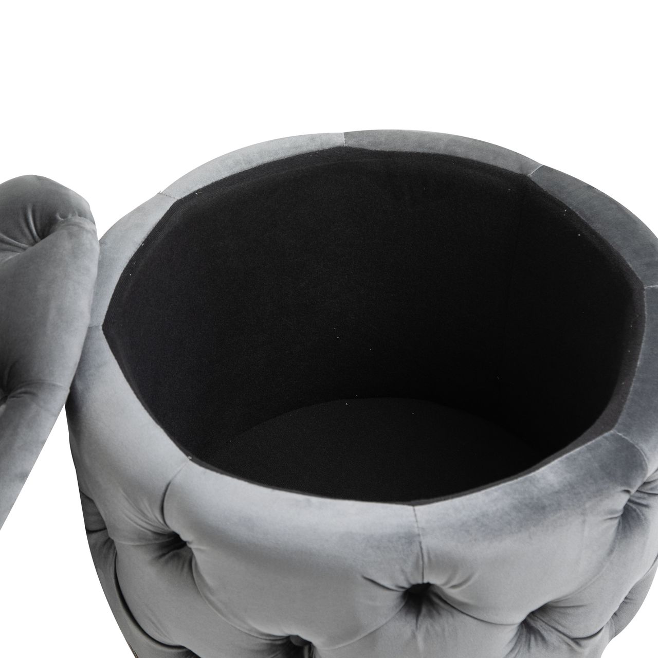 HOMCOM Vintage Hocker, Sitzhocker mit Stauraum, Polsterhocker, Stoff, Metall, Schaumstoff, Pappelholz, Kohlegrau, 55 x 55 x 42 cm