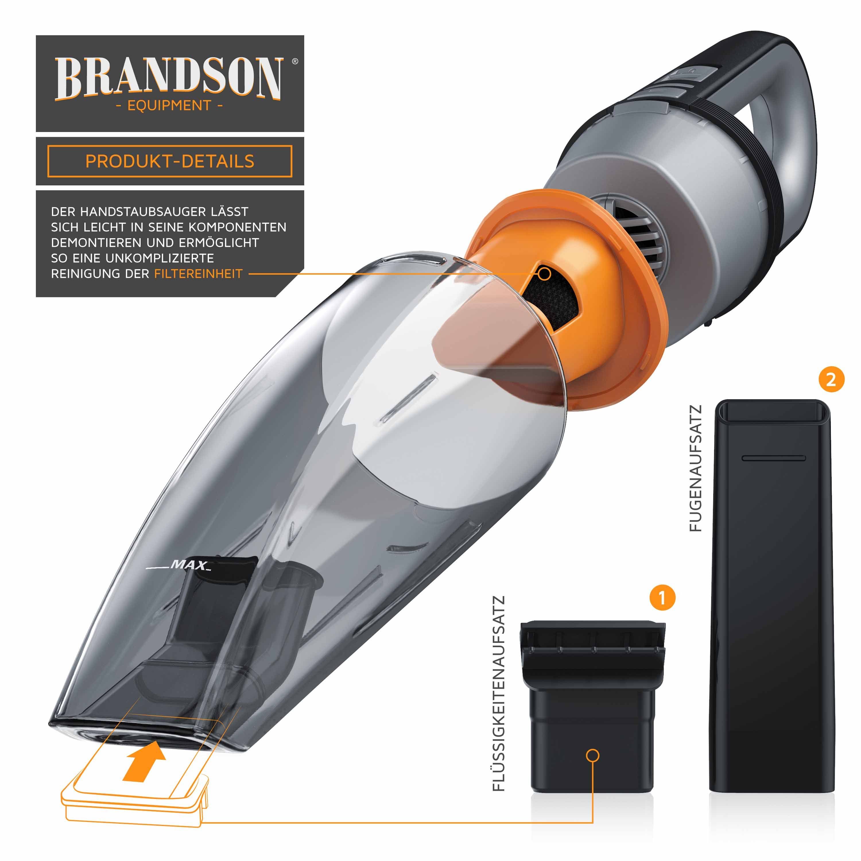 Brandson Akku-Handstaubsauger, 70 W, beutellos, Akkustaubsauger Nass & Trocken / 400 ml & 120 ml Kapazität