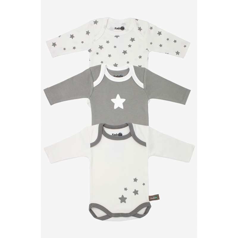 Lot de 3 Body manches longues en Coton Bio à motifs étoiles
