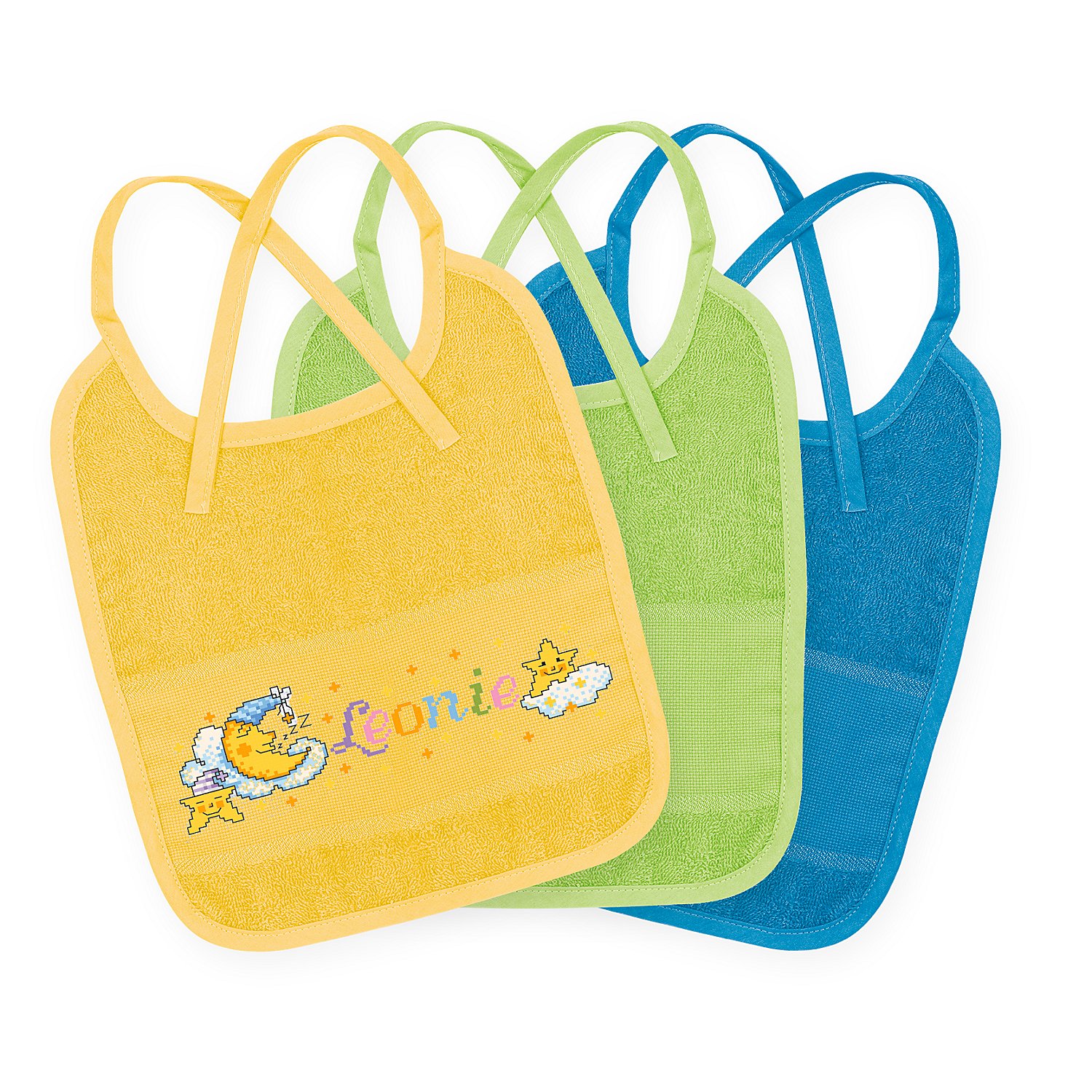 buttinette Sticklätzchen 3er-Pack, dunkelblau, lemon, sonnengelb