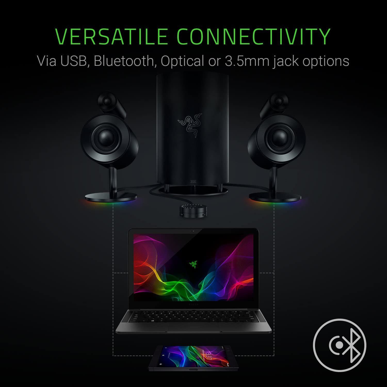 RAZER 2.1 Virtual Surround Premium Gaming&Heimkino Lautsprecher System Surround-Lautsprecher (Bluetooth, Heimkino,Lautsprecher, für Pc, TV, Musik, Razer Gaming, Boxen,Set)