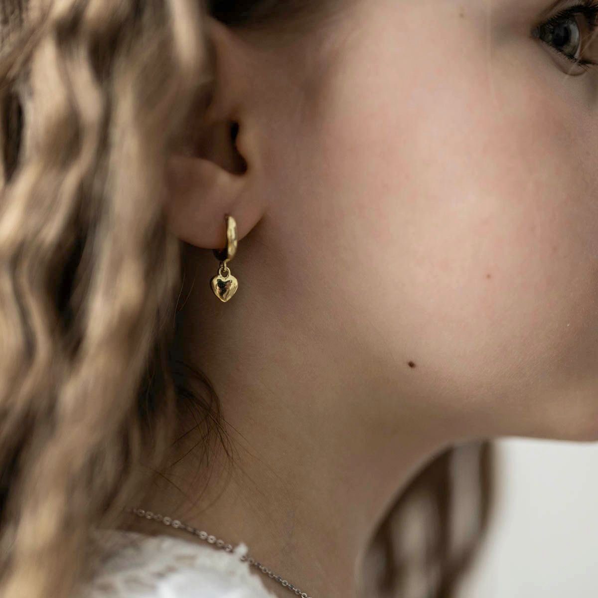 Materia Paar Creolen Kinderohrringe Gold Herz Anhänger Ø12mm SO-24, Sterlingsilber, vergoldet