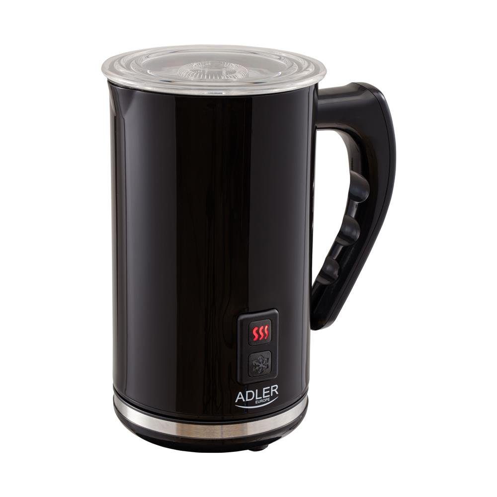Adler Milchaufschäumer AD 4478, elektrischer Milchschäumer, 500 W, 115 ml / 240 ml, 360° System, Cappuccino, Latte Macchiatto, heiße Schokolade, kalt, warm, Milch, Edelstahl, elektrisch, schwarz