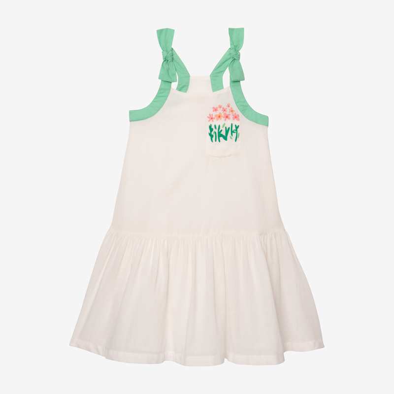 Robe fille bicolore écru et verte Catimini