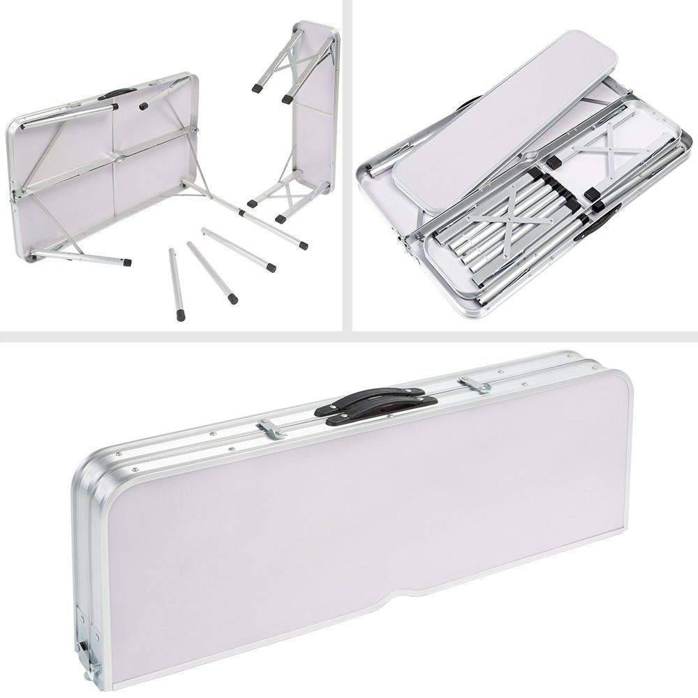 Casaria Campingtisch (3-St), Klappbar mit 2 Bänken 3 tlg Set Tragbar Aluminium Weiß
