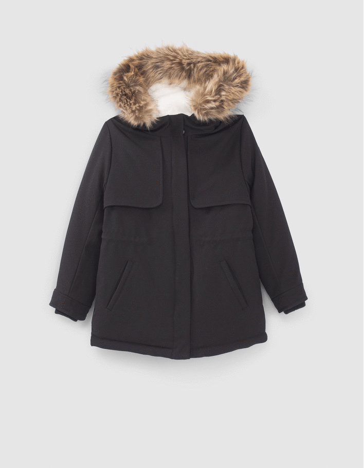 Parka 2-en-1 noire pailletée et veste matelassée fille