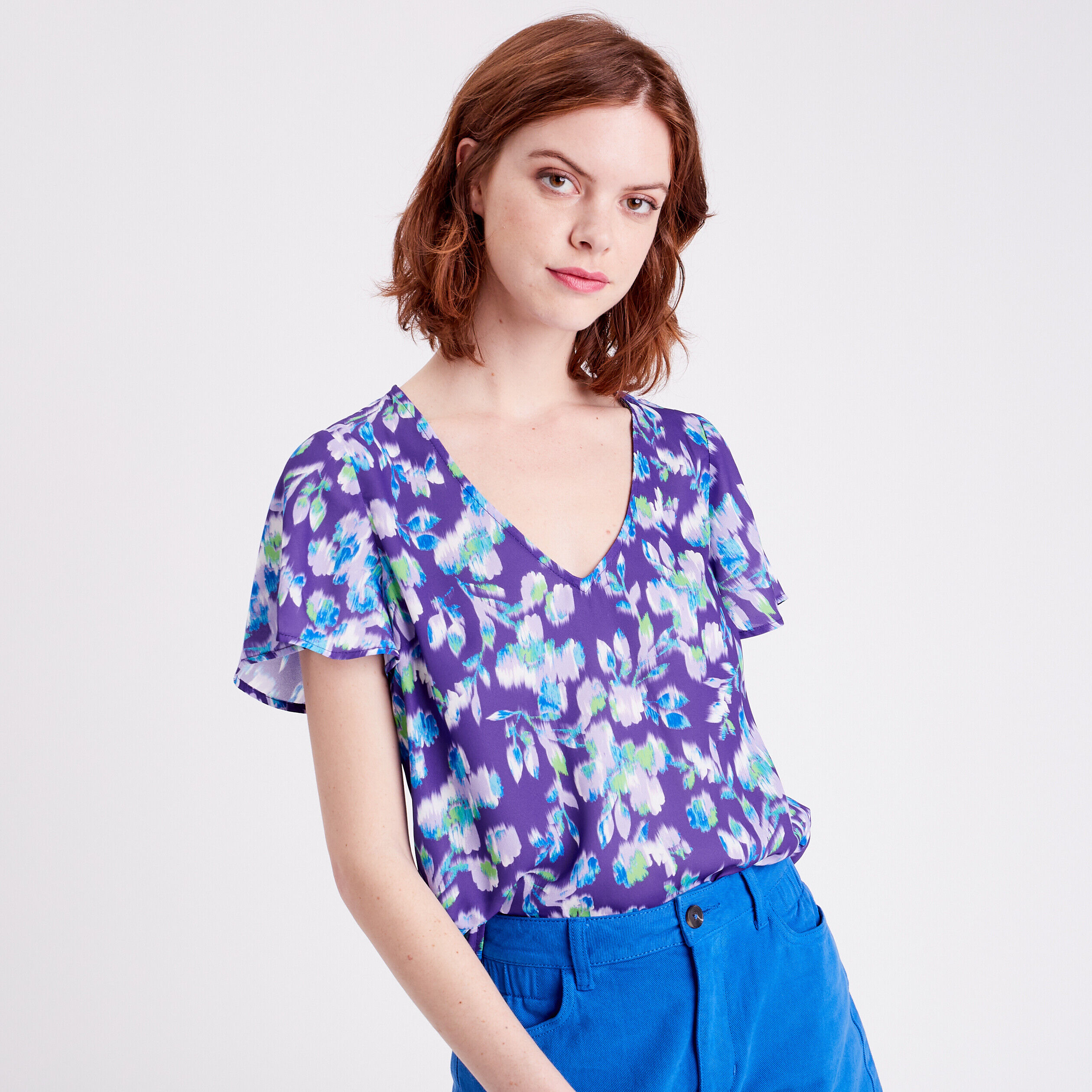 Blouse manches courtes imprimé violet femme | Cache Cache