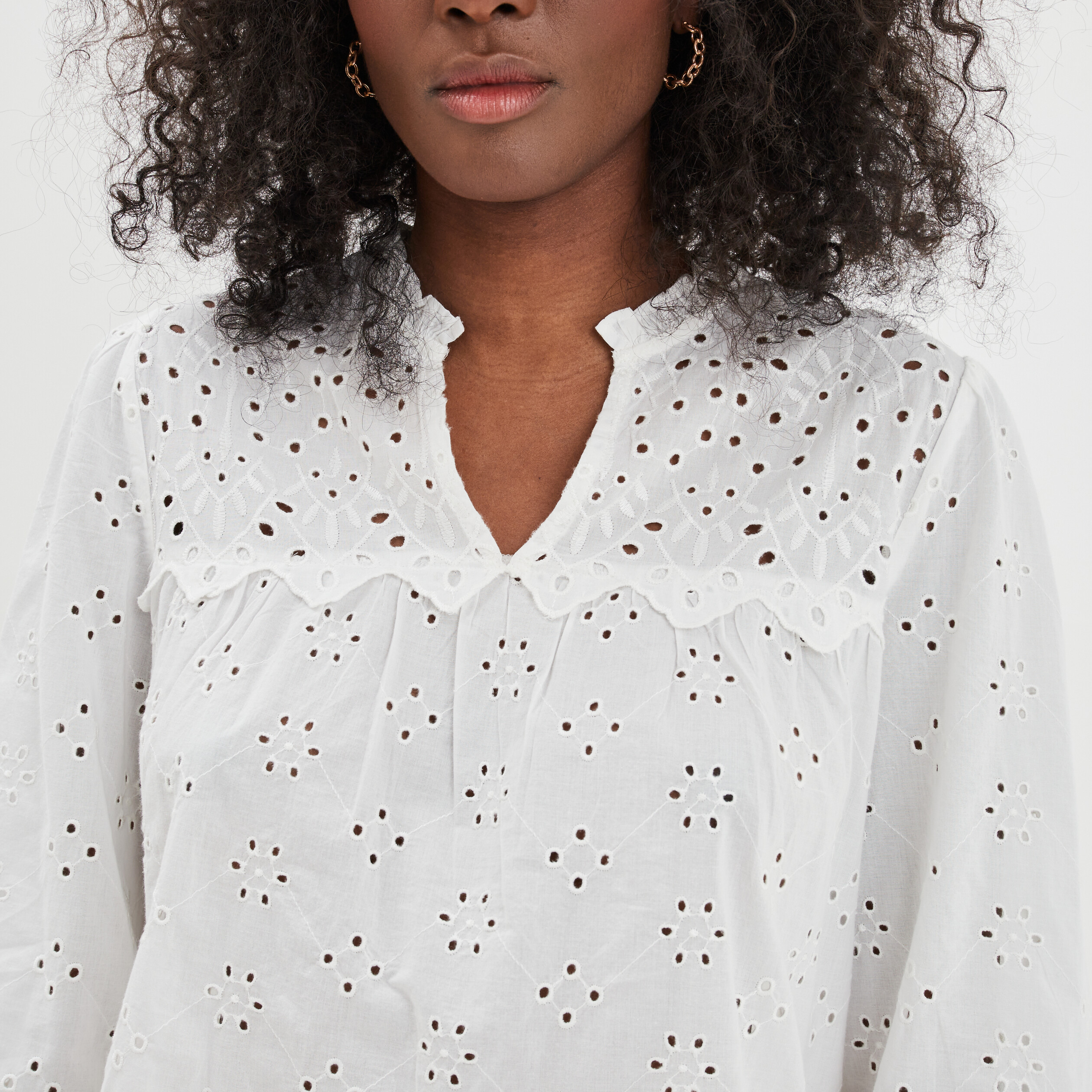Blouse broderie anglaise coton Creeks jaune clair femme | La Halle