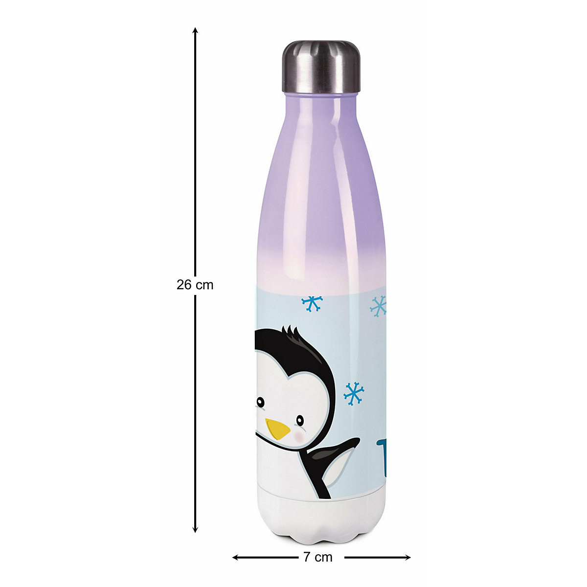Edelstahl Kinder Thermoflasche / Trinkflasche bunt Pinguin Farbe hellblau Spülmaschinenfest, Auslaufsicher, Bruchfest, Doppelwandig, Für Heißgetränke geeignet, Mit Deckel, Isoliert