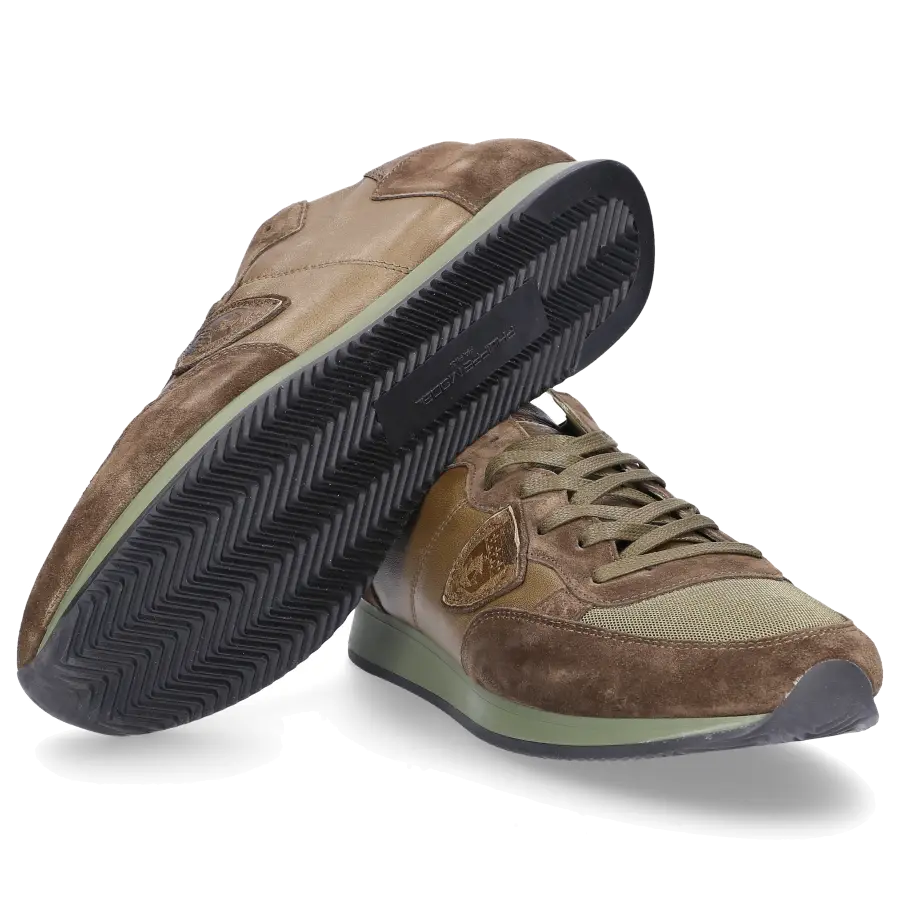 Philippe Model - Sneaker low Tropez Glattleder Veloursleder Logo olive - oliv