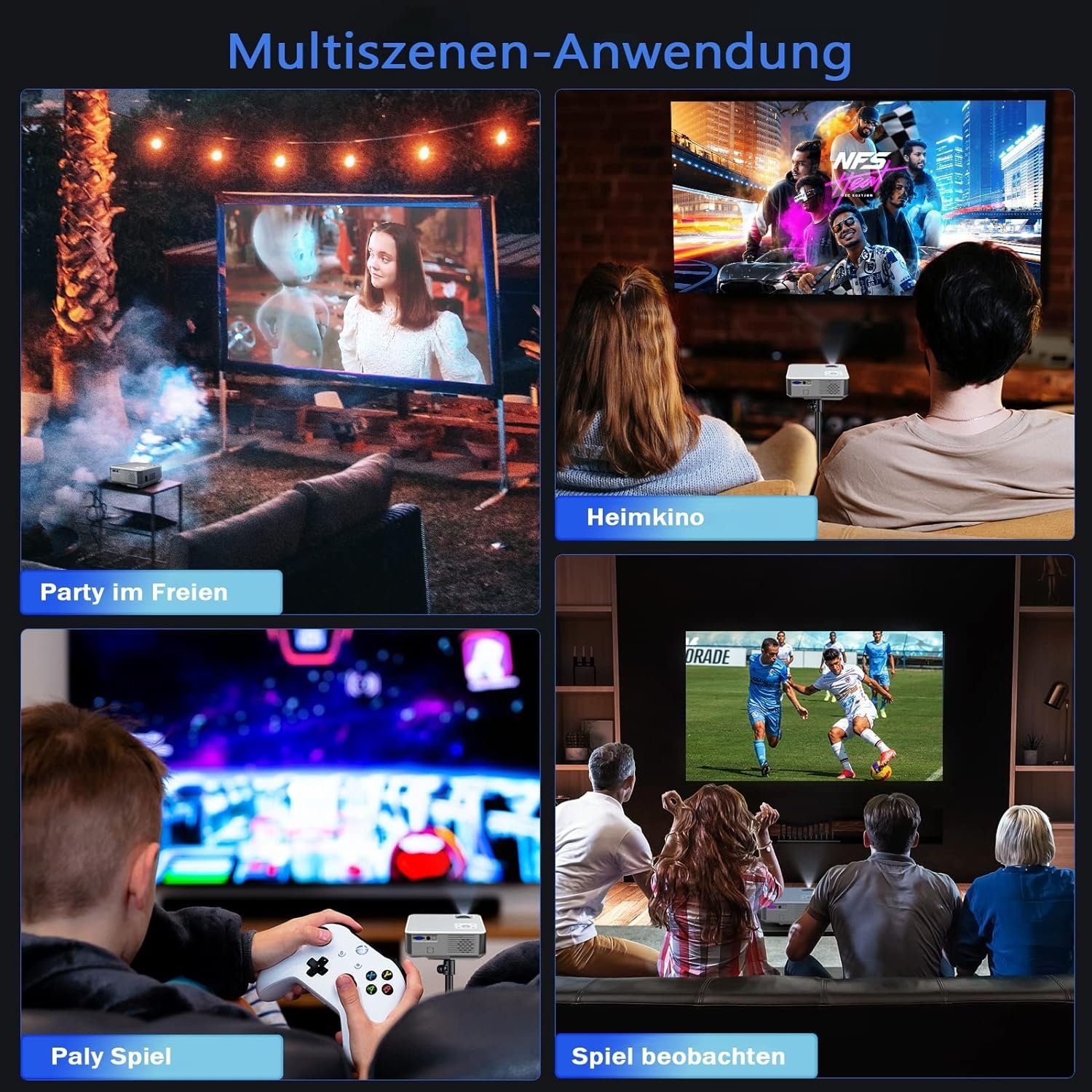 Vigpil 4K Full HD Mini Heimkino, 5G WiFi,Bluetooth, Outdoor Portabler Projektor (15000 lm, 15000:1, 3840 x 2160 px, Home Video Beamer Kompatibel mit iOS/Android/HDMI/USB/VGA/PS5/TV Stick)