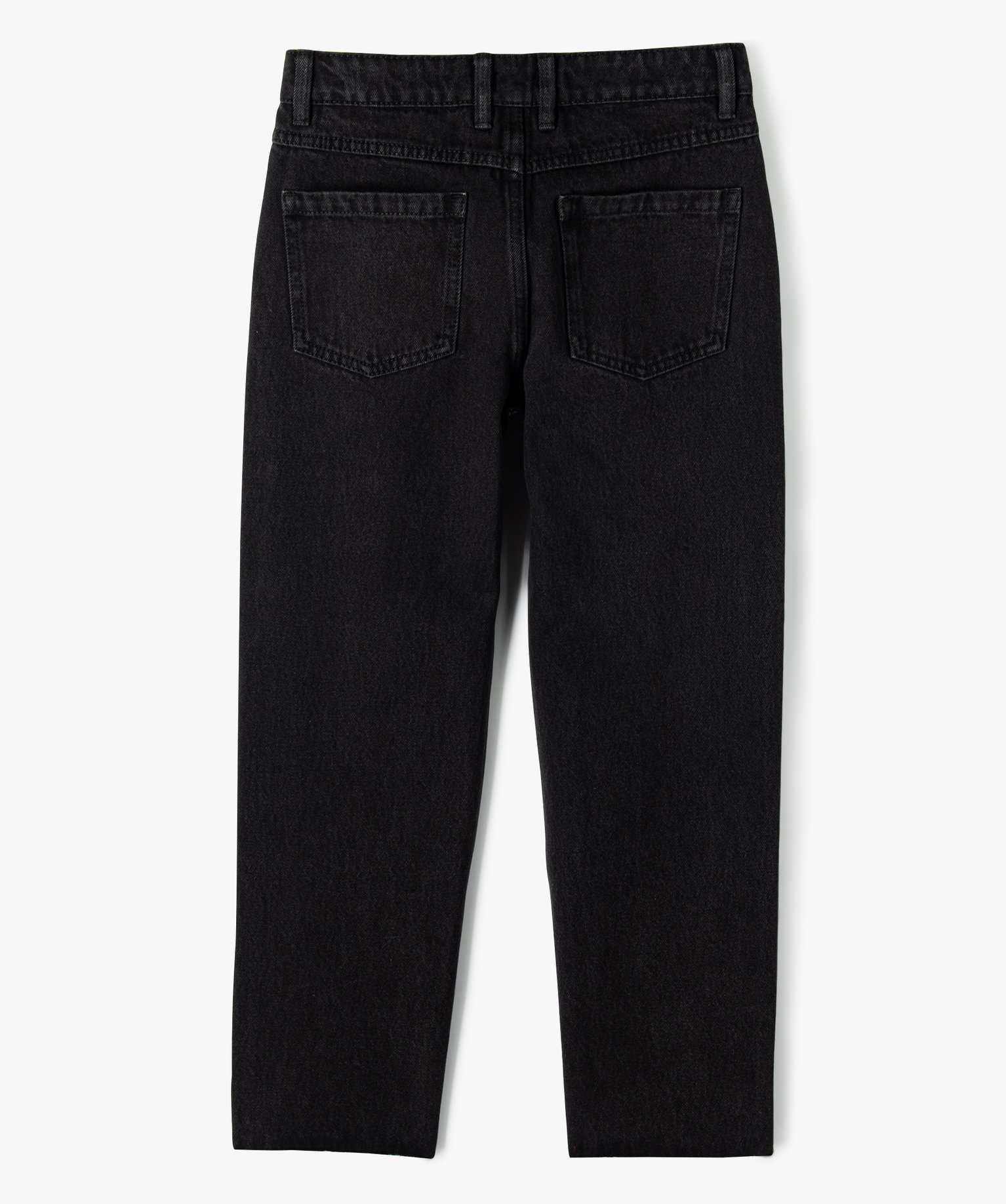Jean fille coupe Regular taille haute avec bas effiloché noir | GEMO