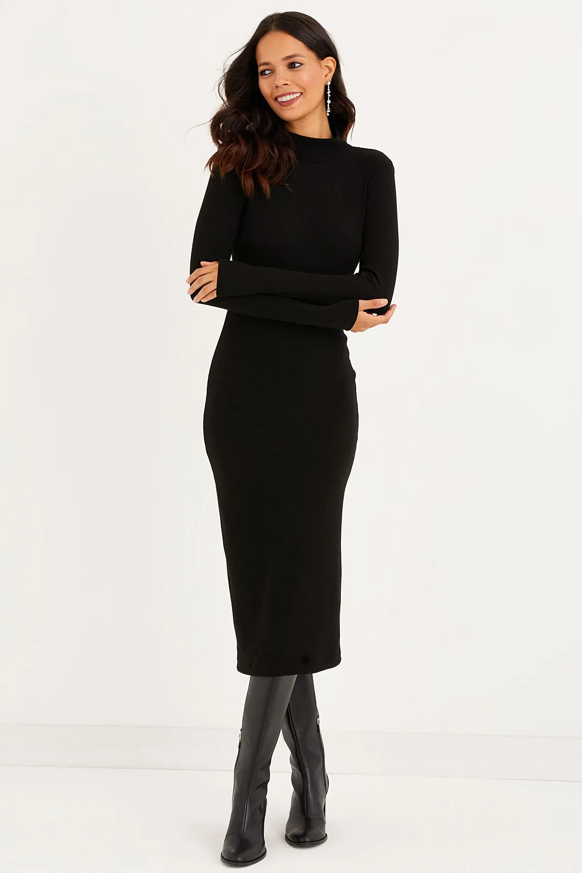 Cool & Sexy  Schwarzes Midikleid mit offenem Rücken für Damen EY1367