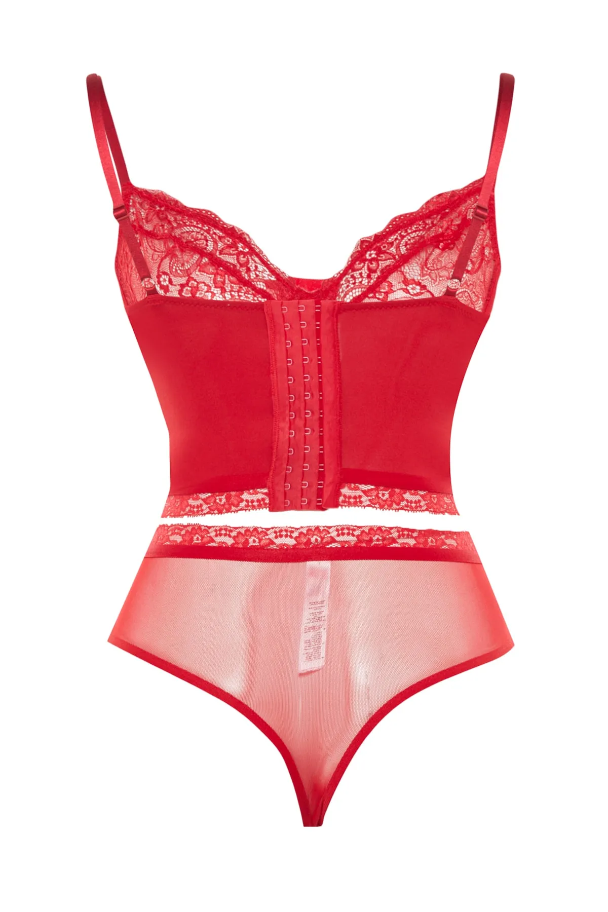 Trendyol Curve  Detaillierte Bustier-Höschen-Unterwäsche-Sets mit roter Spitze TBBSS23DG00000