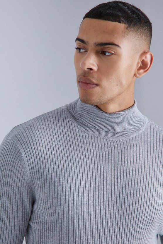 Gerippter Muscle-Fit Rollkragenpullover