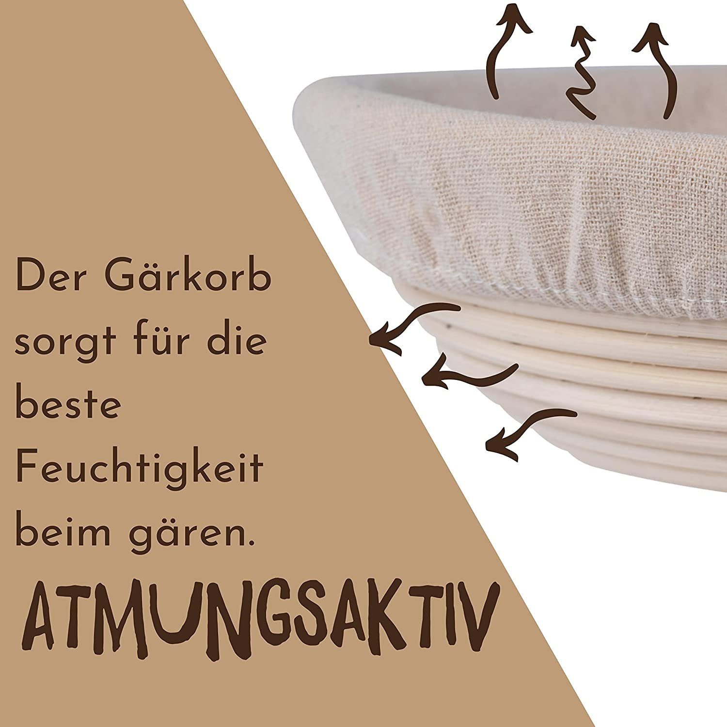 riijk Gärkorb Gärkorb inkl. Gratis Teigschaber, mit Leinentuch und Teigschaber