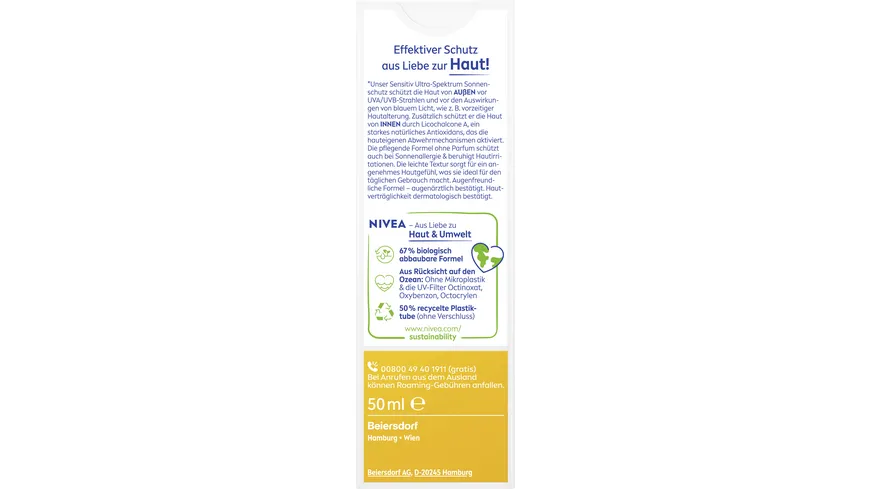 NIVEA Sun UV Gesicht sensitiv Sonnenschutz LF50 50 ml
