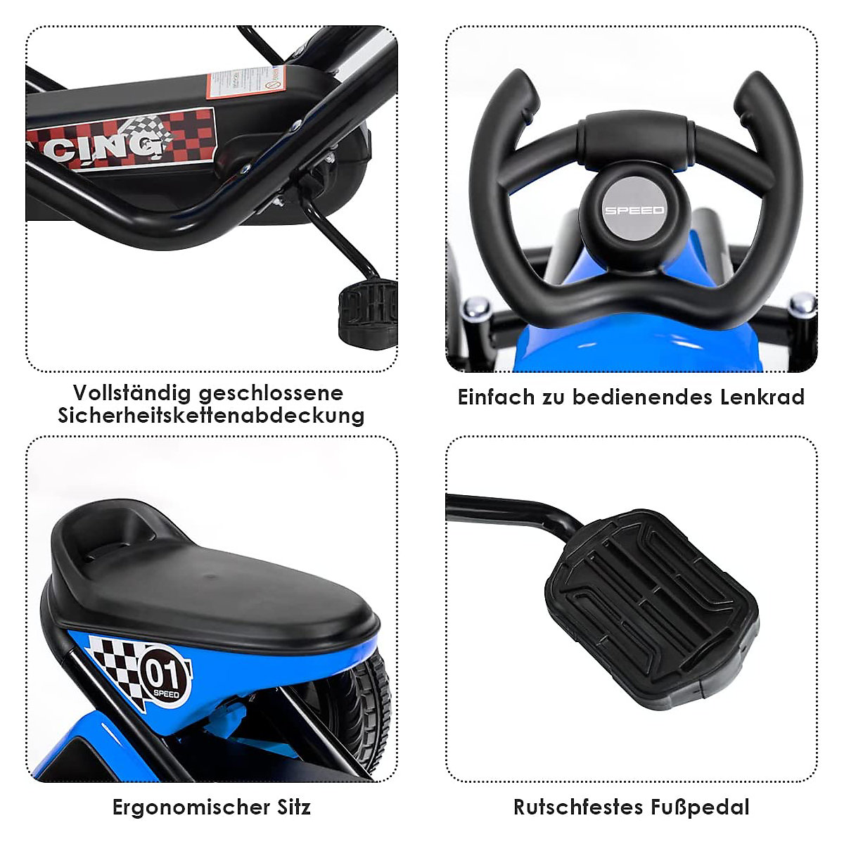 Go-Kart mit Pedalen Fahrzeug Tretauto mit 4 Rädern