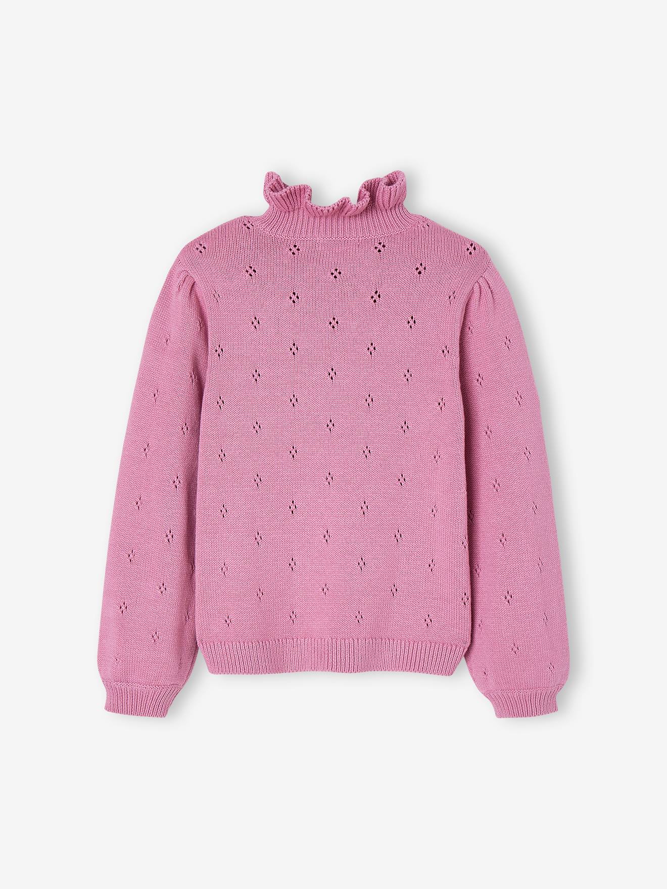 Pull fantaisie maille pointelle fille écru