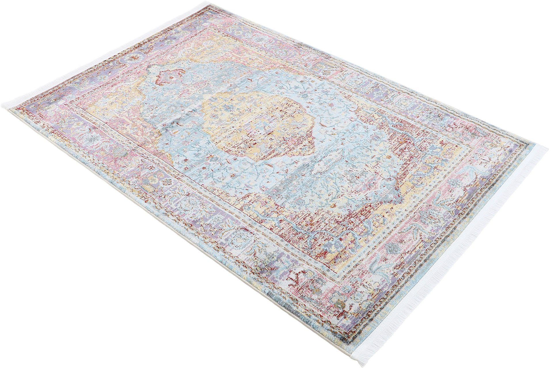 Teppich Esha, carpetfine, rechteckig, Höhe: 8 mm, Vintage Look, schöne Farben, mit Fransen, Wohnzimmer