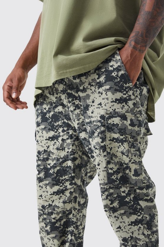 Plus Slim-Fit Camouflage Cargo-Hose mit Druckknöpfen