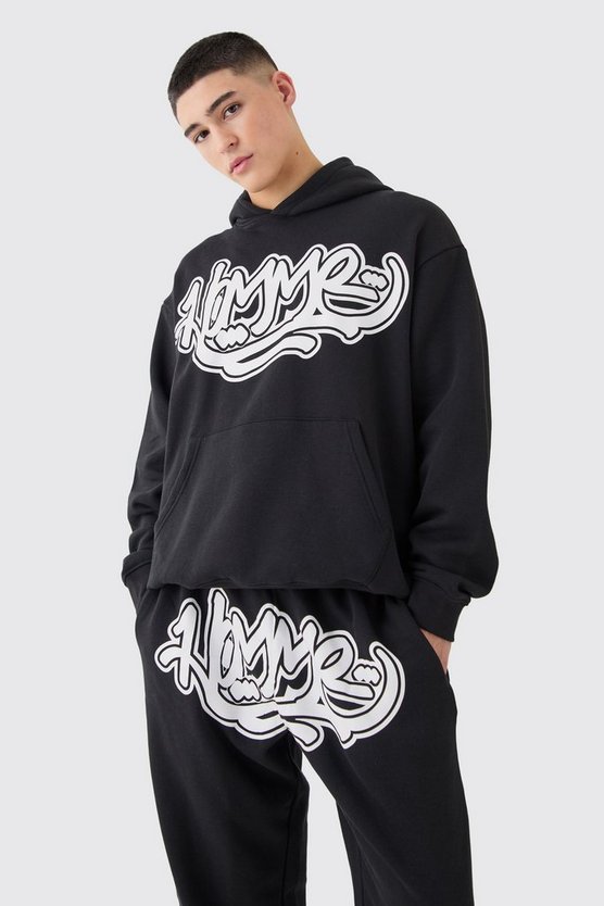 Oversize Trainingsanzug mit Homme Graffiti-Print und Kapuze